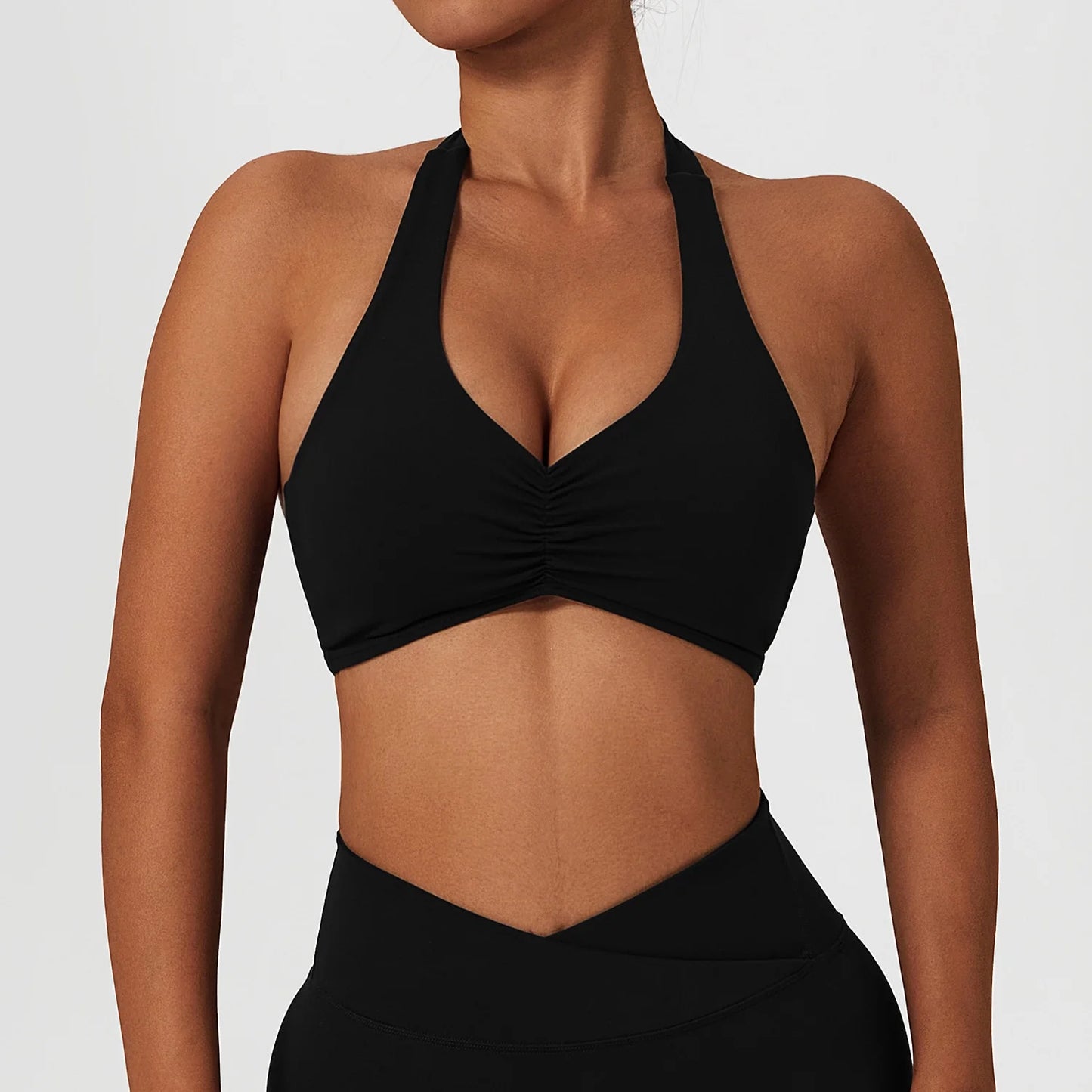 Ruched Halter Sports Bra