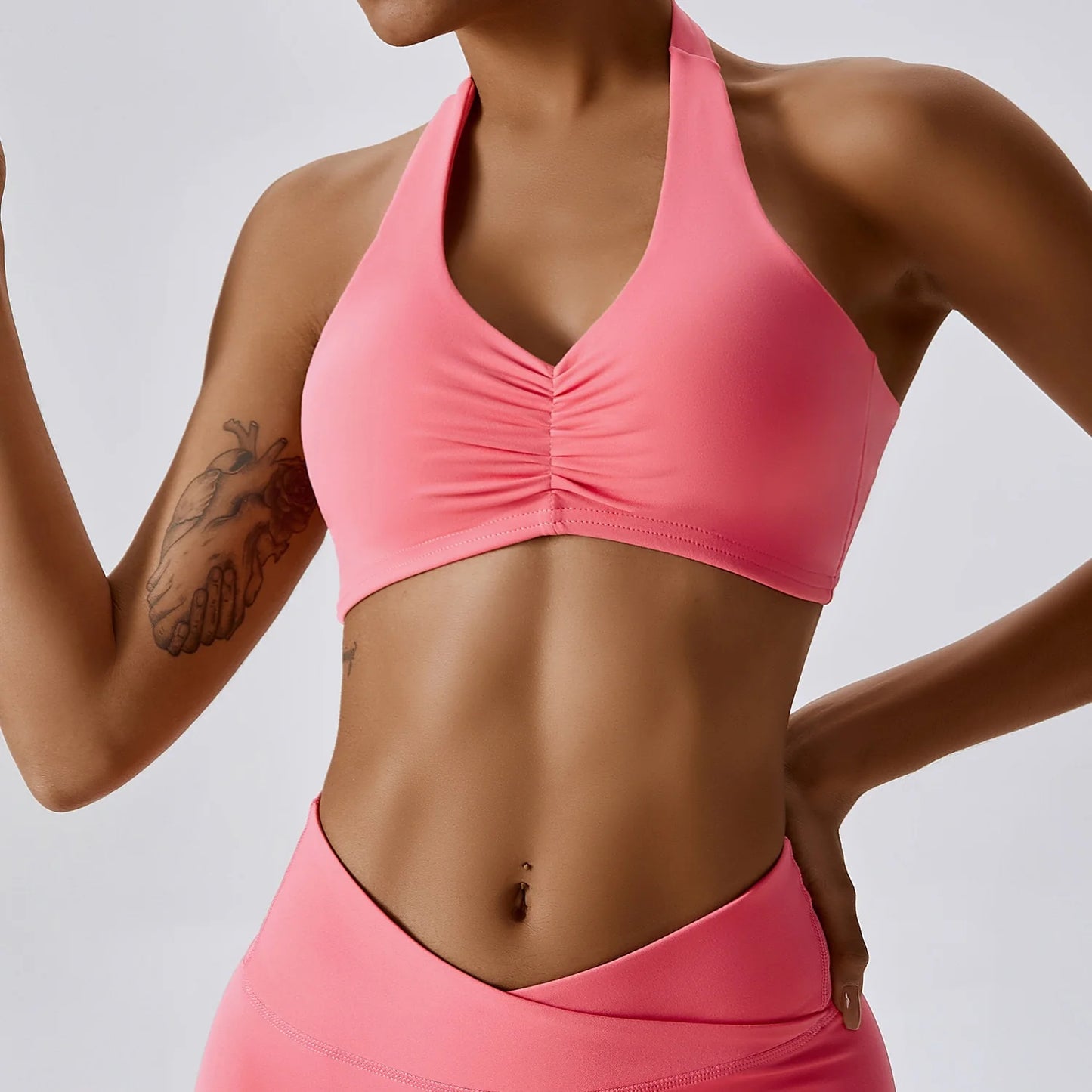 Ruched Halter Sports Bra