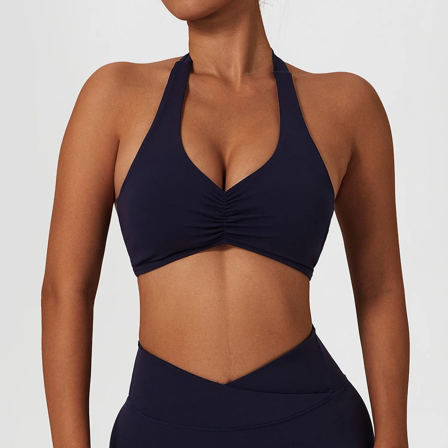 Ruched Halter Sports Bra